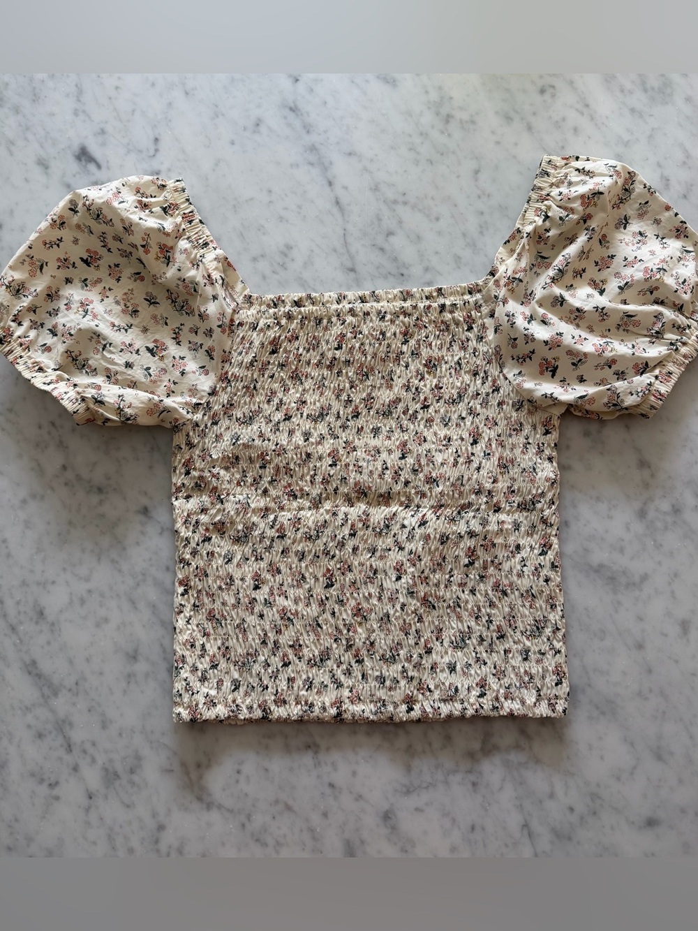 Lucca smocked floral crop puff sleeve top